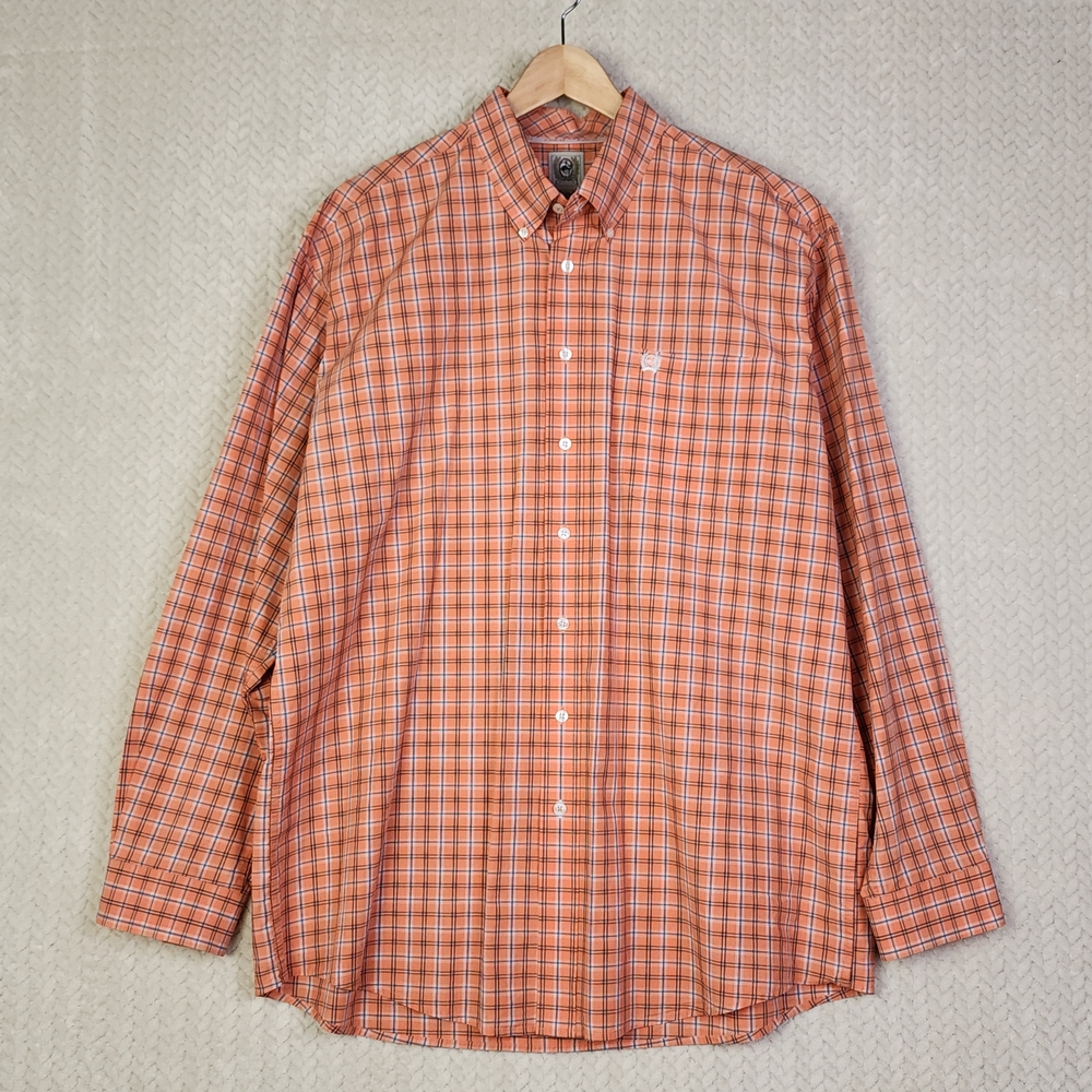 Cinch Men's Western Long Sleeve Orange Small Check Button Down Shirt XL